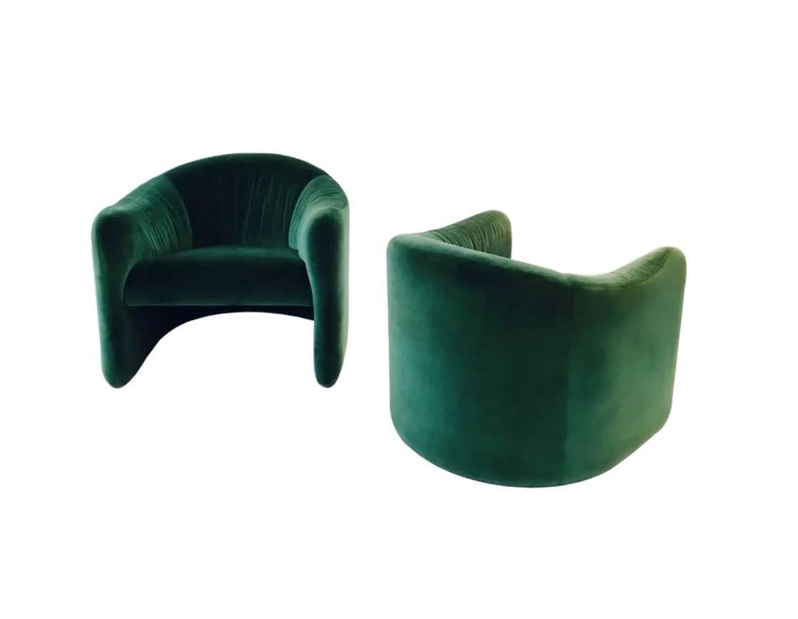 1970s Metropolitan Furniture Corporation Green Velvet Lounge Chairs For Sale 1