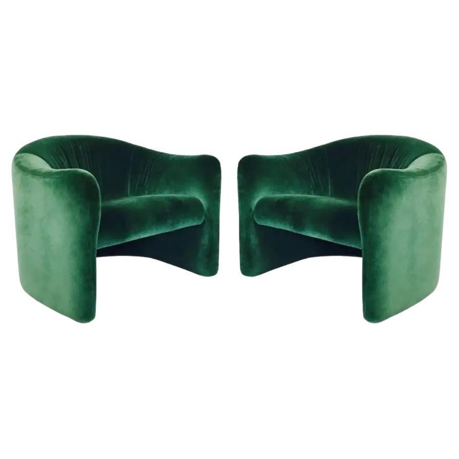Fauteuils de salon en velours vert Metropolitan Furniture Corporation des années 1970