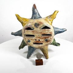 1970s Mexican Art Pottery Table Star Sun Face Candle Holder