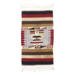 Vintage 1970's Mexican Blanket Carpet with Aztec Figure, Zapotec Rug