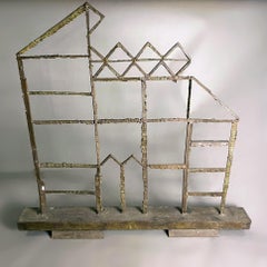 1970's Mexican Brutalist Welded And Hammered Steel House Shaped Sculpture