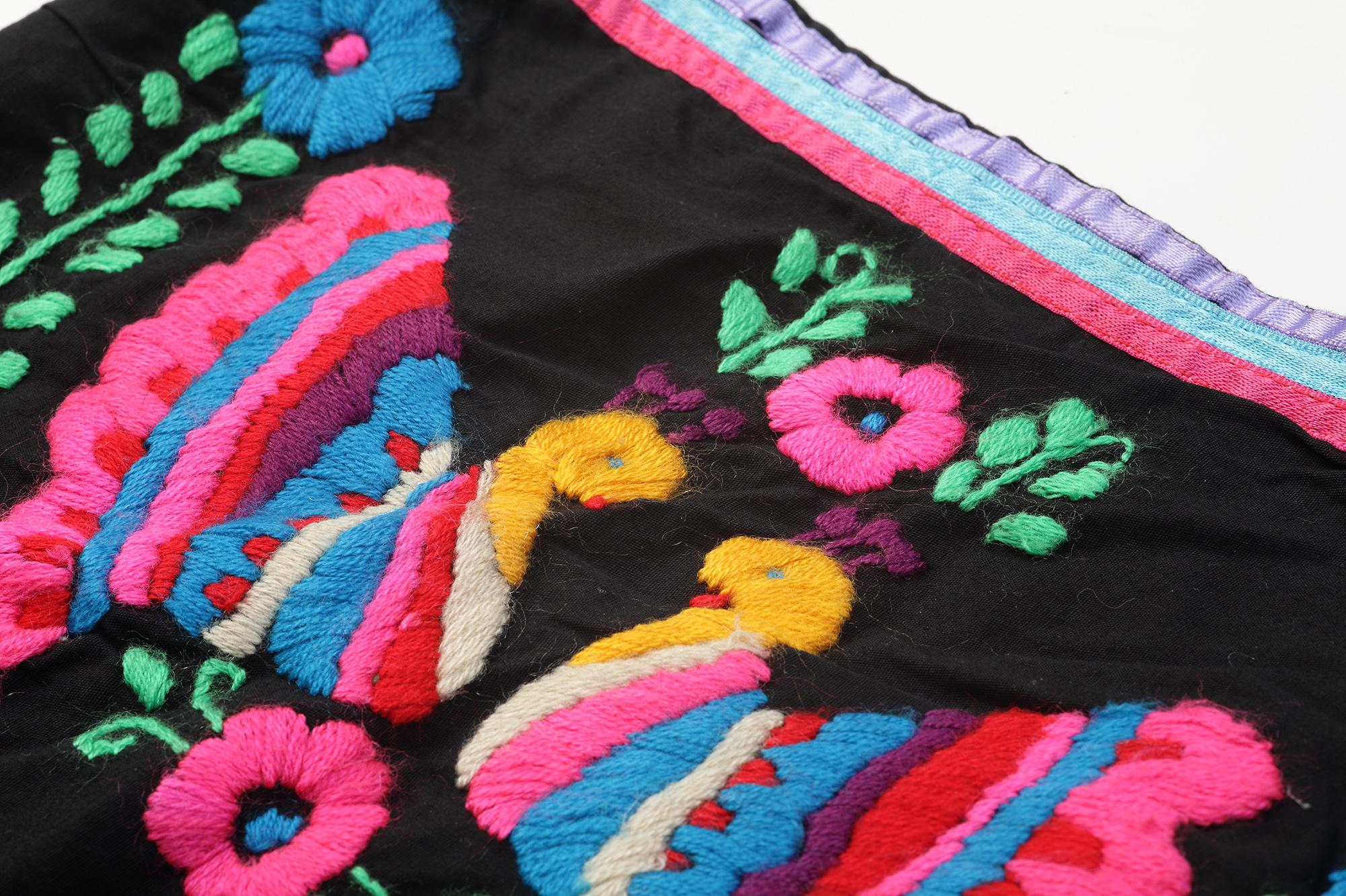 Women's 1970s Mexican Colourful Hand Embroidered Sun Dress