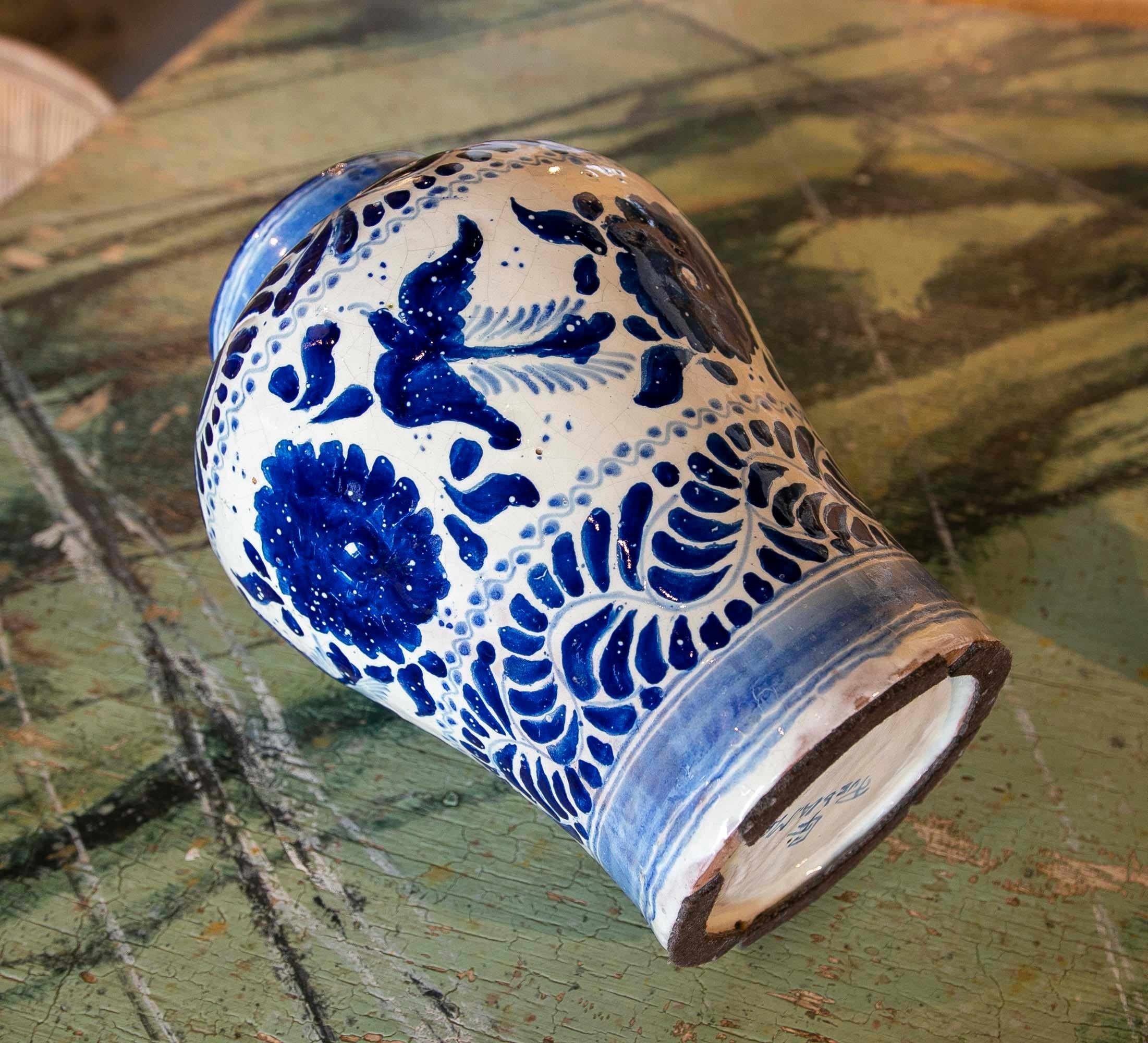 Mexikanische glasierte Keramikvase in Blautönen aus Puebla aus den 1970er Jahren  im Angebot 6