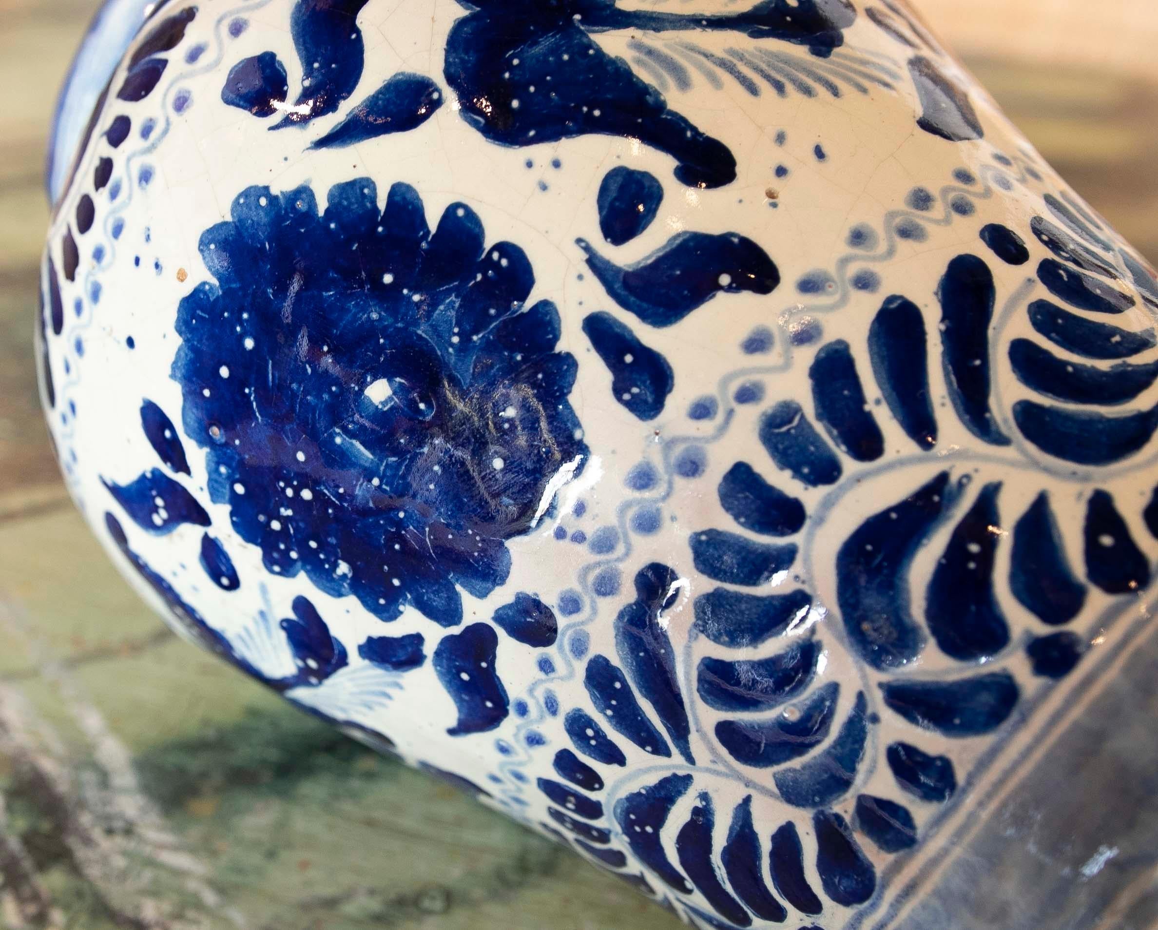 Mexikanische glasierte Keramikvase in Blautönen aus Puebla aus den 1970er Jahren  im Angebot 8