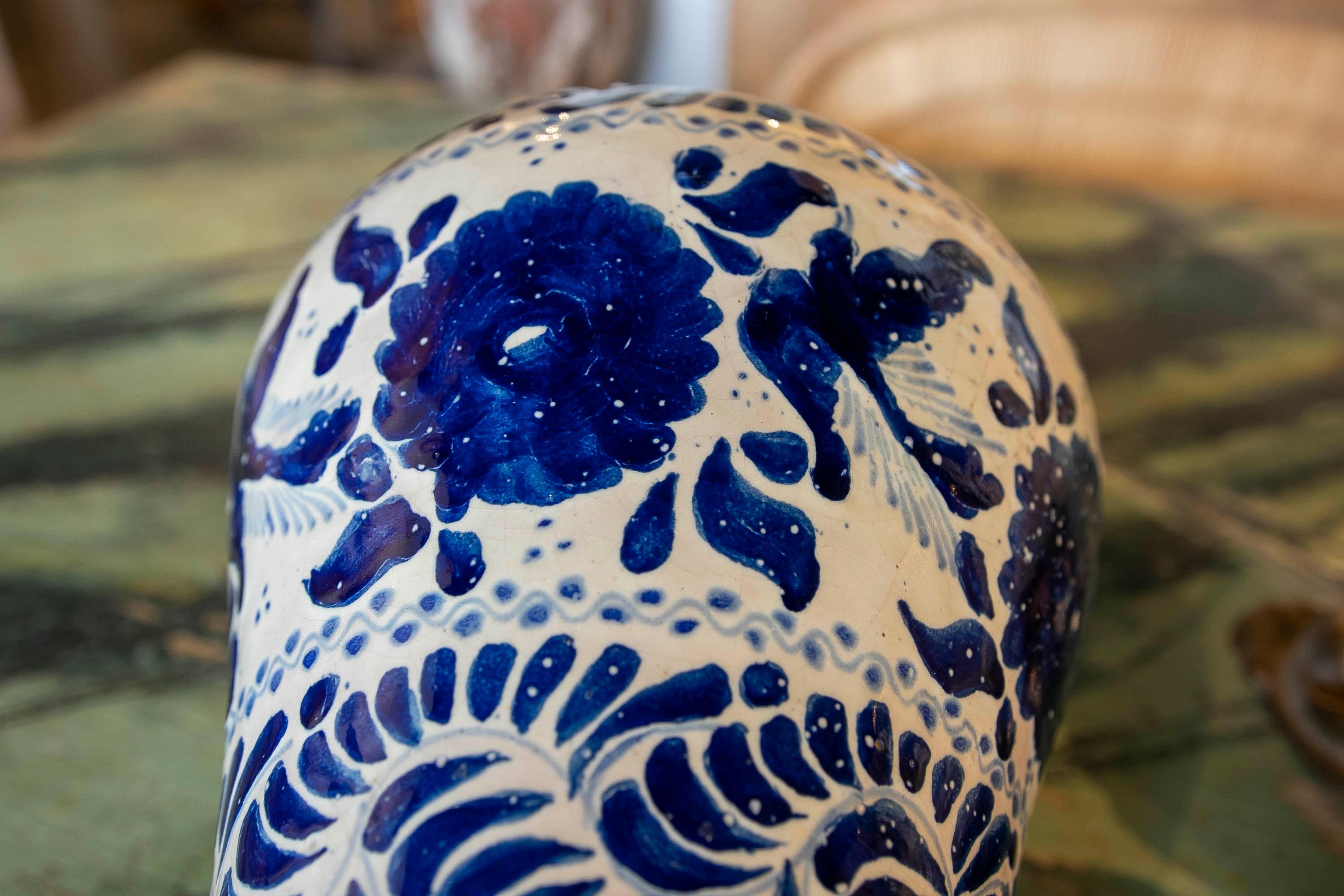1970s Mexican Glazed Ceramic Vase in Blue Tones from Puebla.