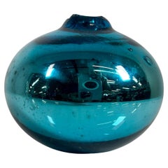 1970 Mexique Midcentury Mercury Glass Art Ball Ethereal Blue