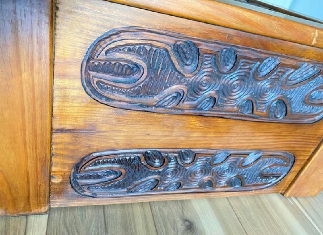 North American 1970s Mexican Modern Carved Wood Coffee Table in Style of Evelyn Ackerman For Sale