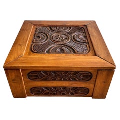 1970s Mexican Modern Carved Wood Coffee Table in Style of Evelyn Ackerman