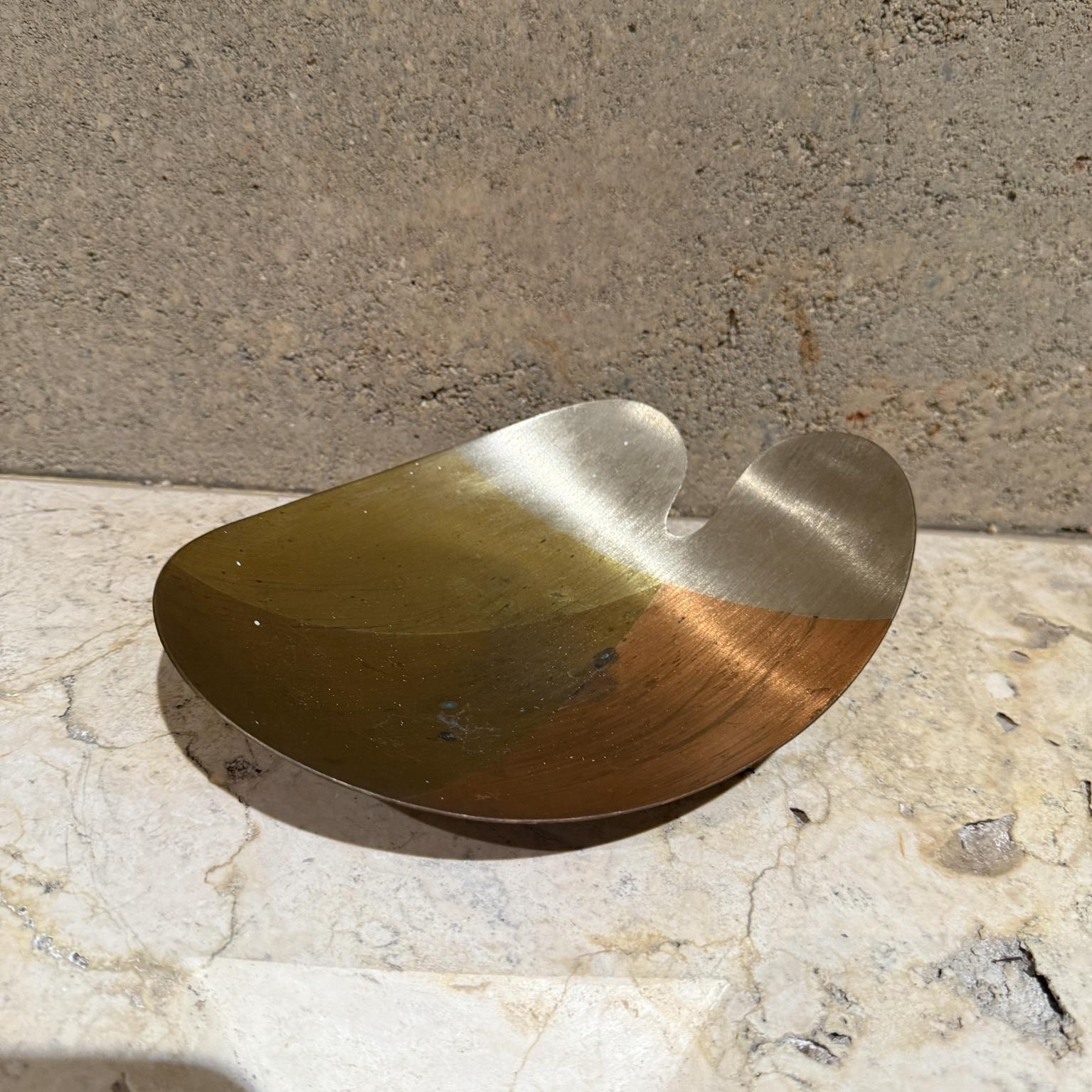 Mexican 1970s Sculptural Mixed Metal Footed Dish Mexico For Sale