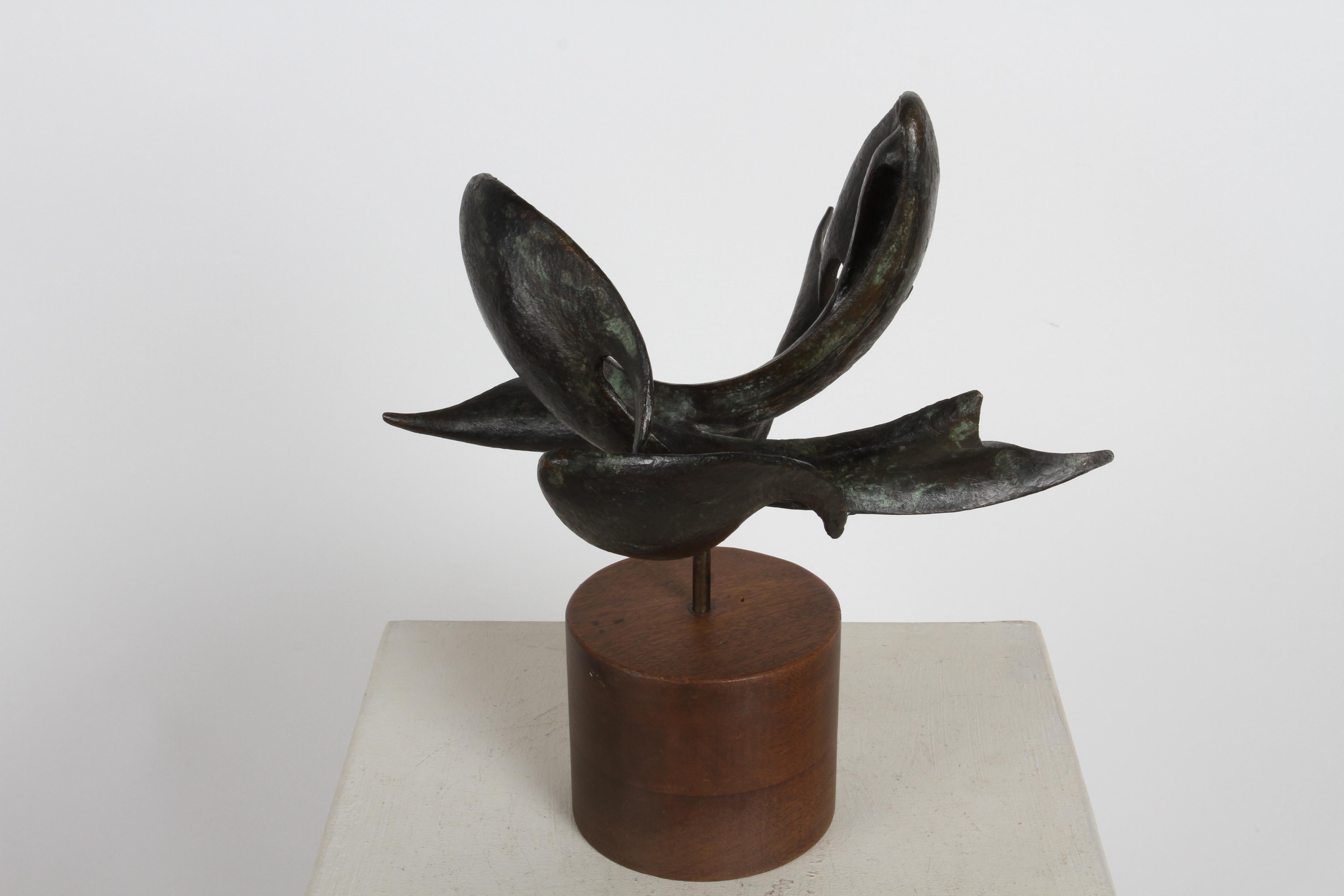 1970s Mexican Sculptor-Artist Ramiz Barquet - 3 Dancing Bronze Whales Sculpture  For Sale 8