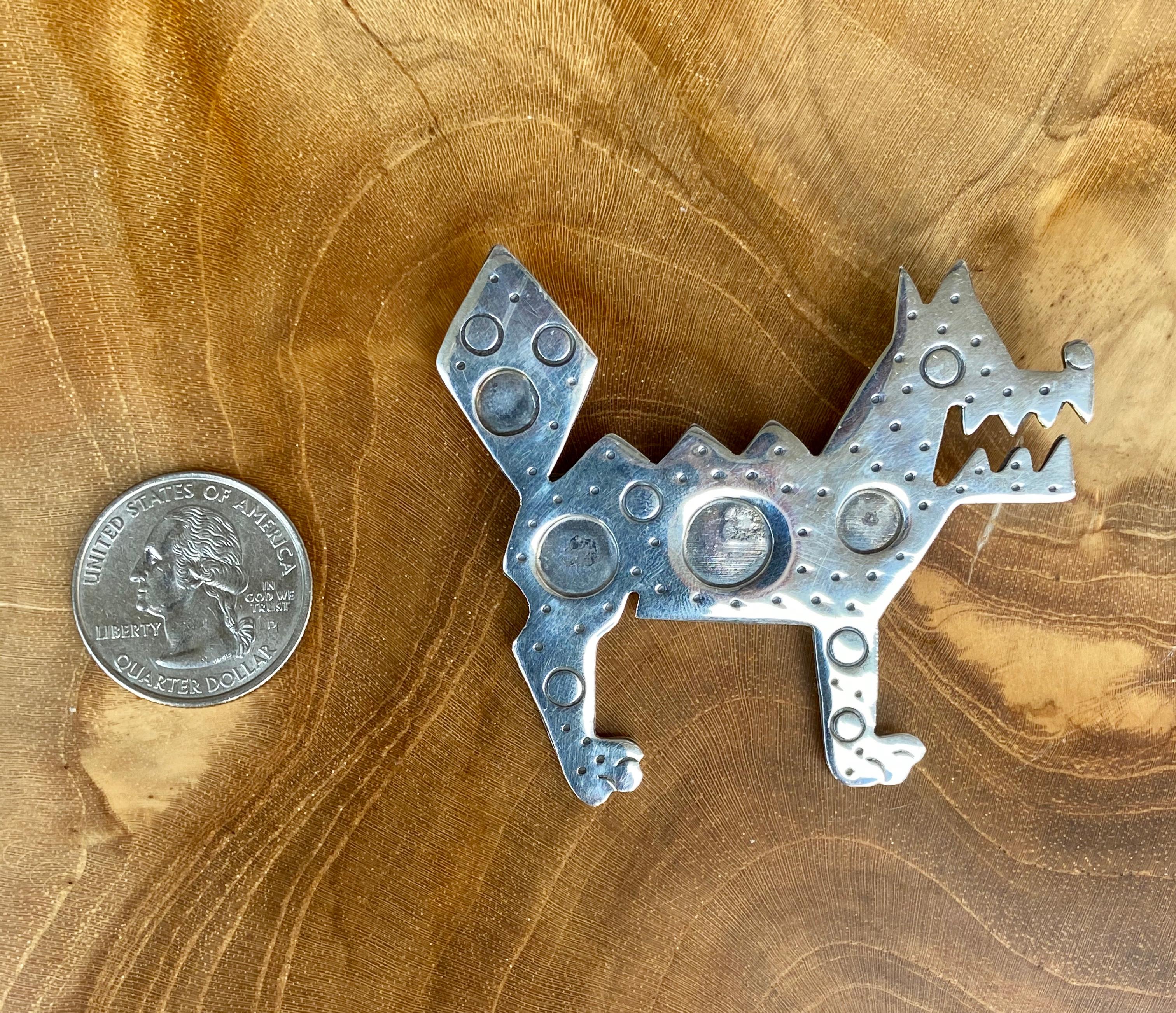 1970s Mexican Sterling Silver American Dog Pin In Good Condition In Towson, MD