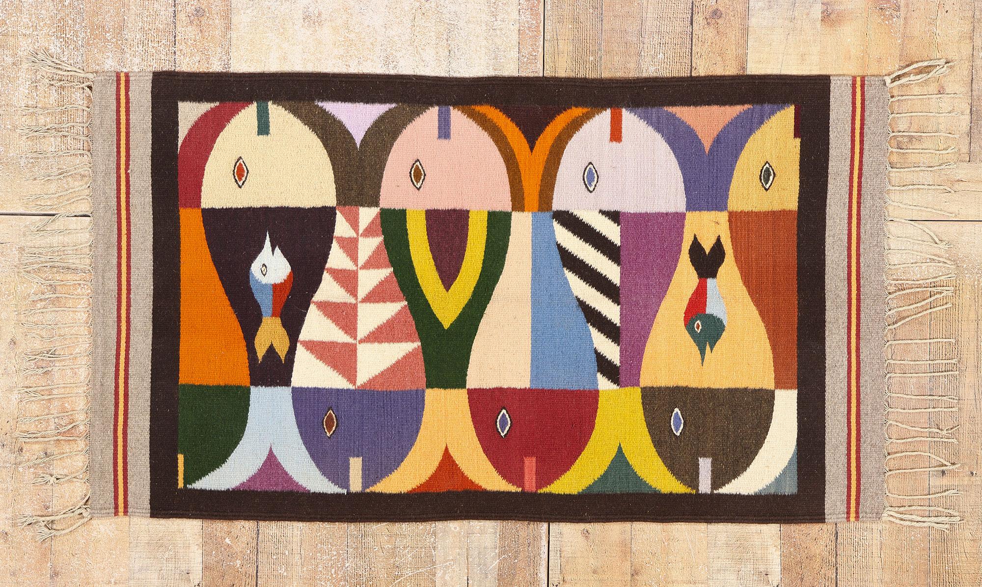 Tappeto messicano Zapotec a tessere di pesce degli anni '70 con stile cubista di metà secolo in vendita 1