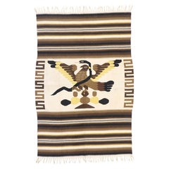 1970's Mexican Zapotec Rug, Oaxacan Flight Over Legend Eagle & Serpent
