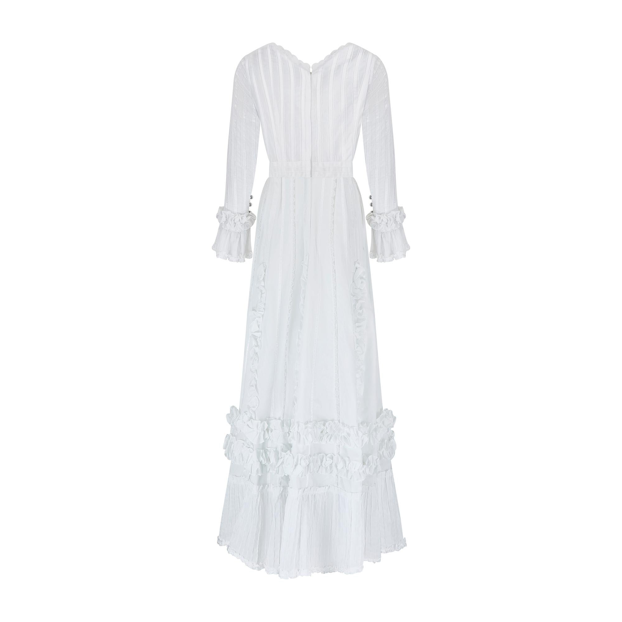 Gray 1970s Mexicana White Cotton and Lace Wedding Dress For Sale