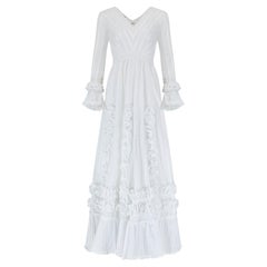 Retro 1970s Mexicana White Cotton and Lace Wedding Dress