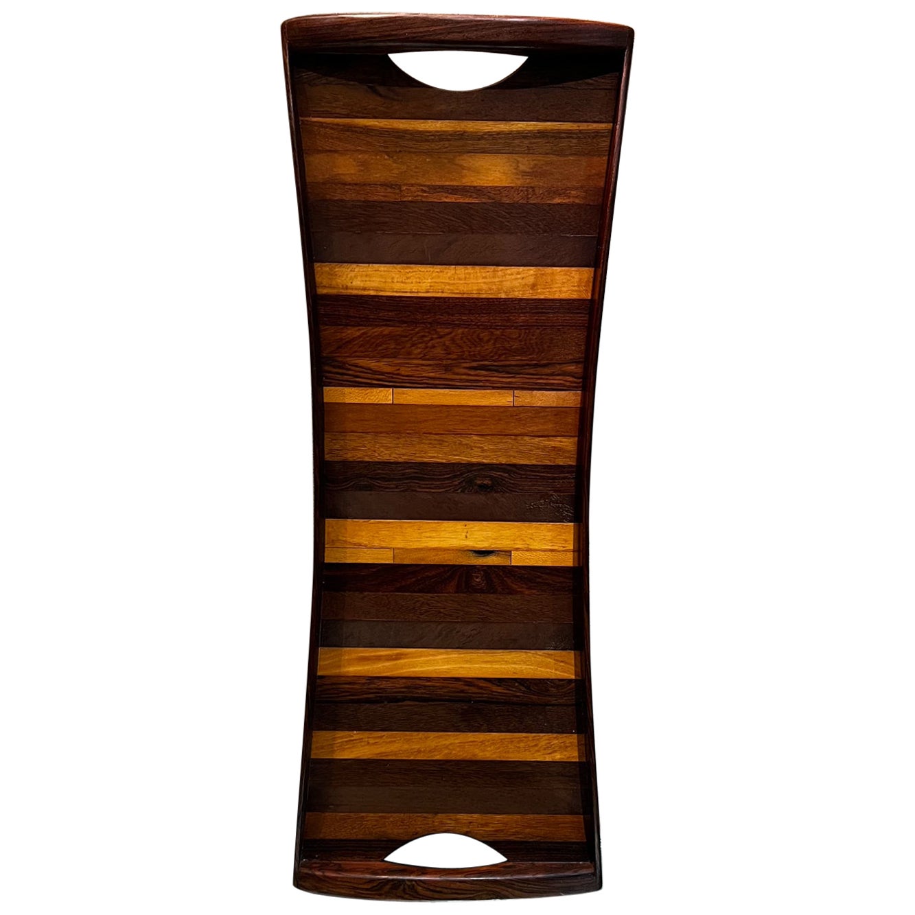 1970s Mexico Bar Service Tray Exotic Wood Stripe by Don Shoemaker for Señal For Sale