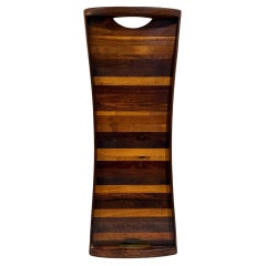 Vassoio di servizio da bar Messico anni '70 con strisce di legno esotico di Don Shoemaker per Señal