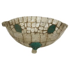 1970s Mexico Tiled Art Decorative Faces on Tripod Bowl Selenite Green Gemstone