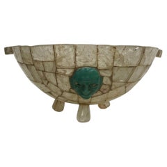 1970s Mexico Tiled Art Decorative Faces on Tripod Bowl Selenite Green Gemstone