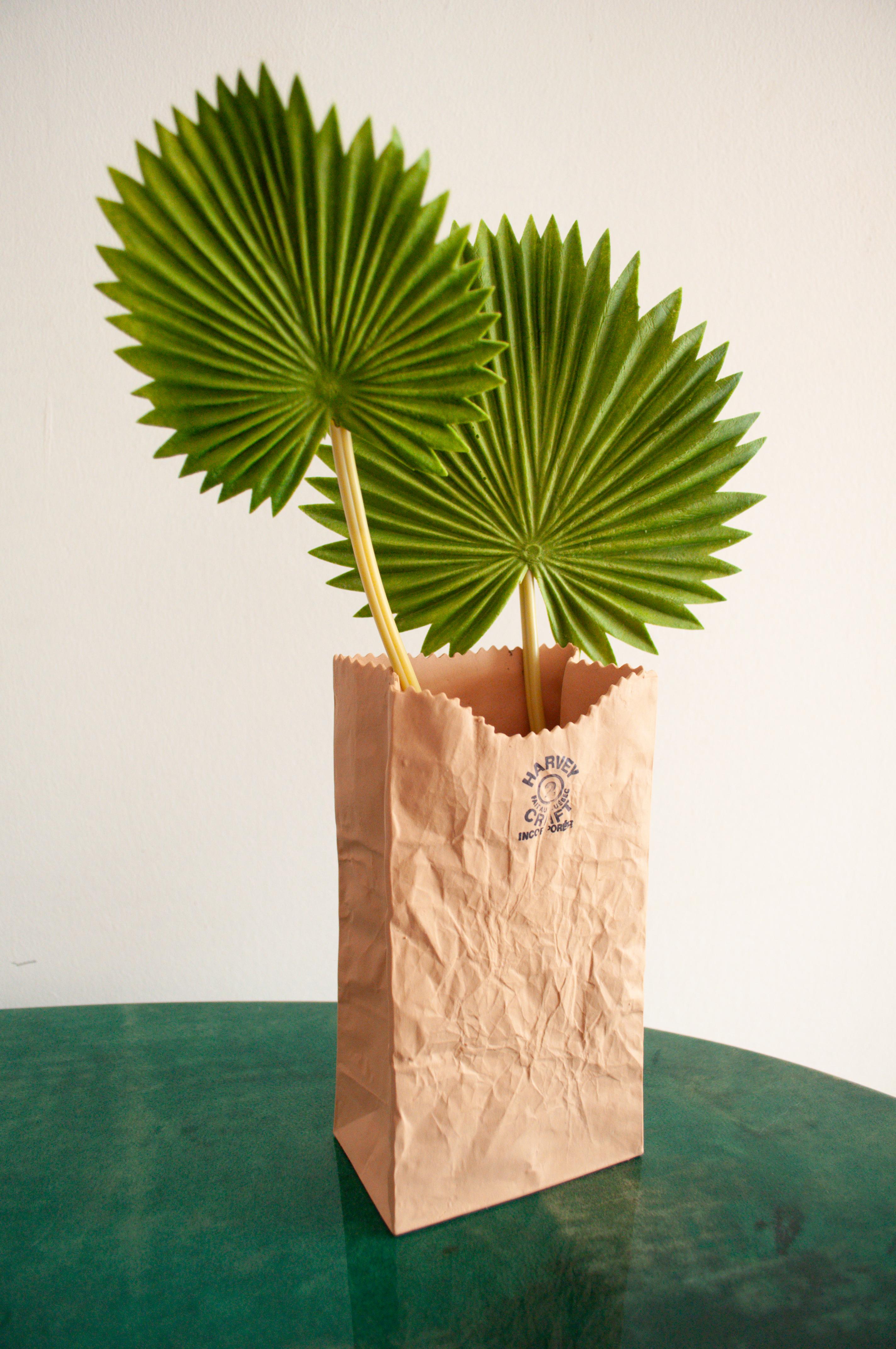 1970s Michael Harvey Trompe-l'Oeil Paper Bag Ceramic Vase for