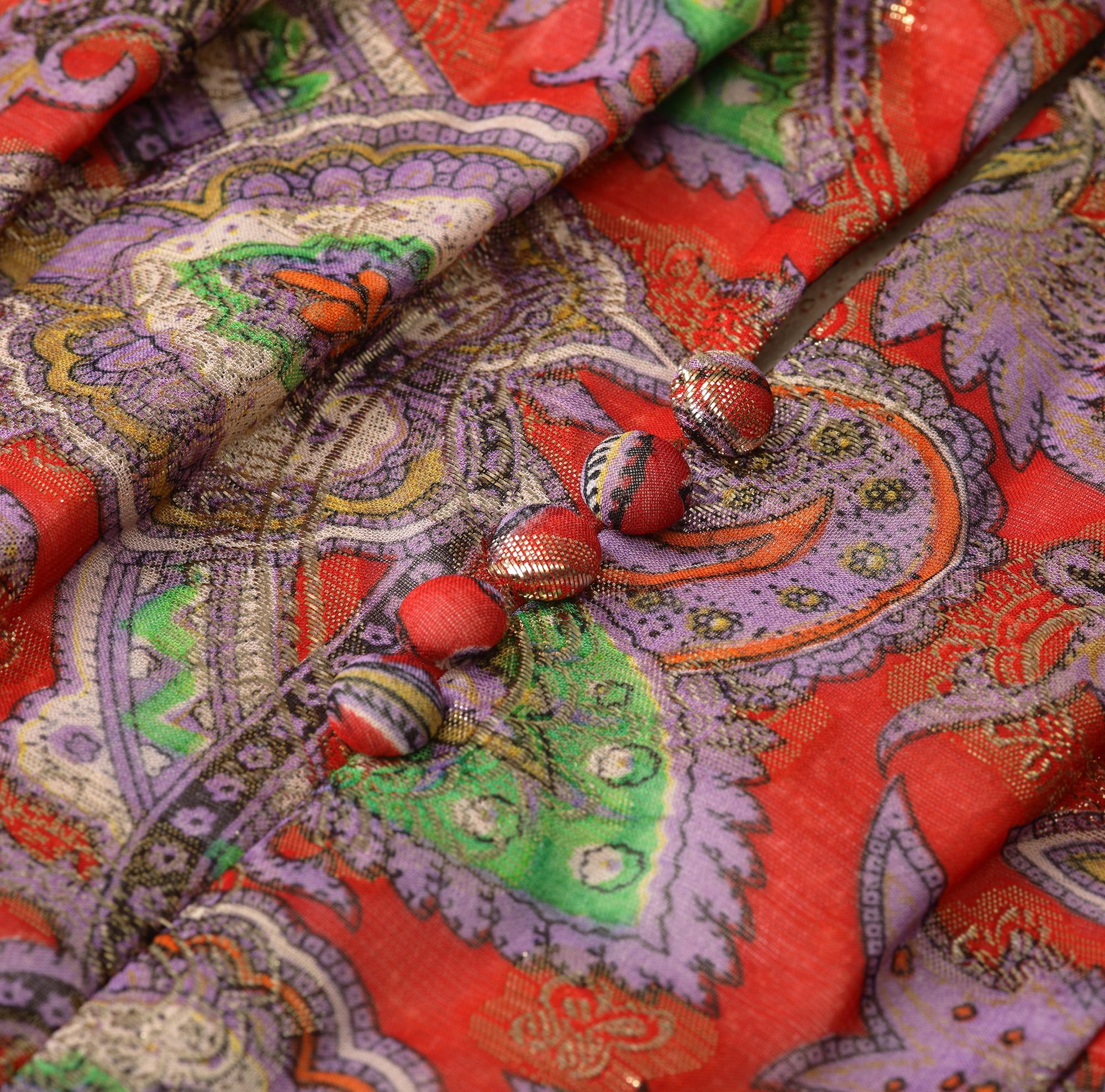 1970s Michael Modelle Gold Lamé Paisley Print Maxi Dress For Sale 2