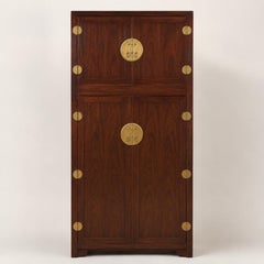 1970s Michael Taylor For Baker Asian Modern Mahogany & Brass Cabinet Chest Bar