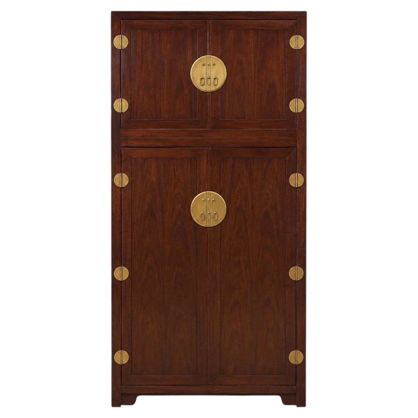 1970s Michael Taylor For Baker Asian Modern Mahogany & Brass Cabinet Chest Bar