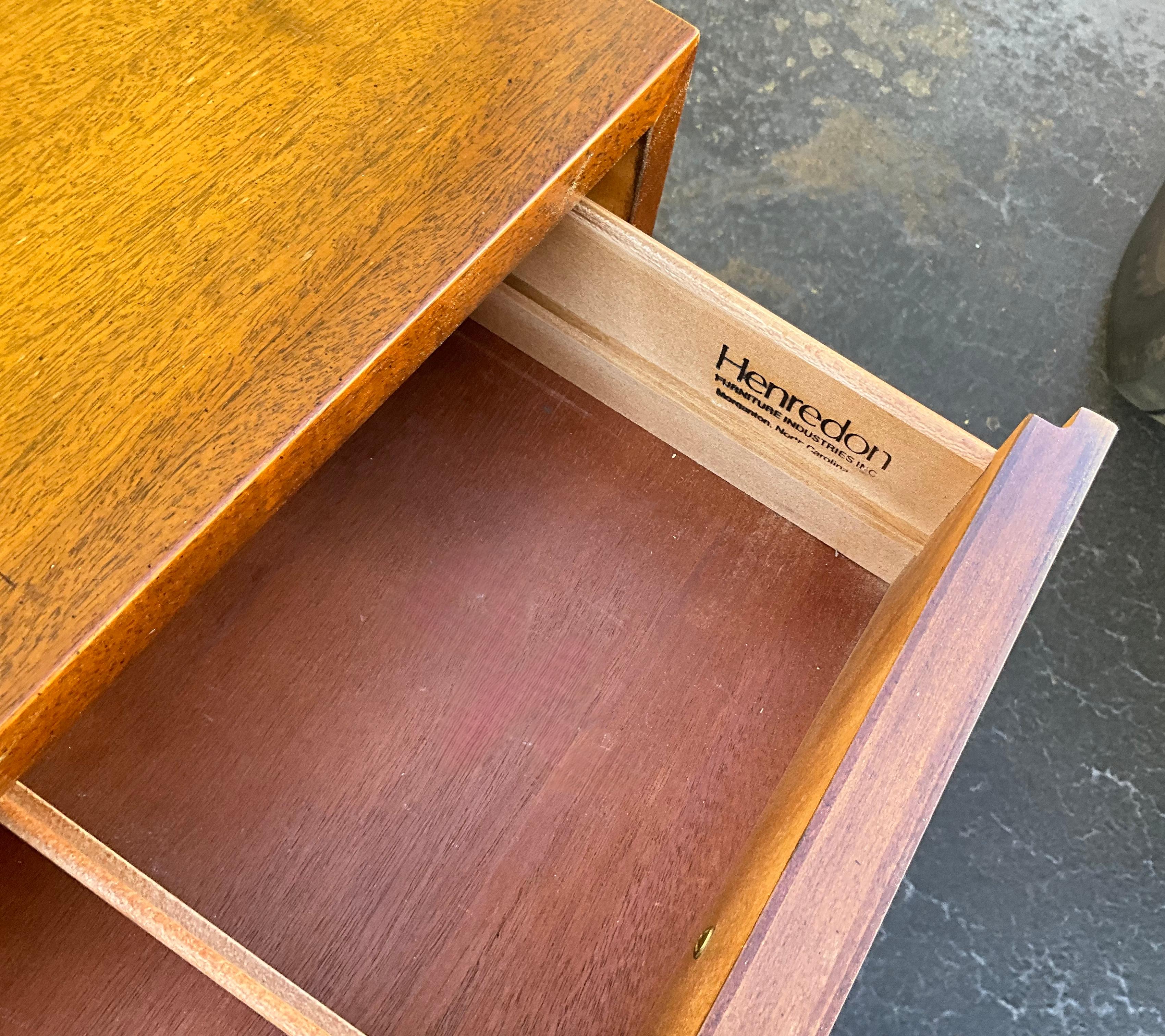 This is a walnut credenza with Ming styling designed by Michael Taylor for Henredon. It is in very good condition. The piece is marked, and the drawers have dovetail construction. 

The shipping is running two to five weeks. If a COI or ferry is