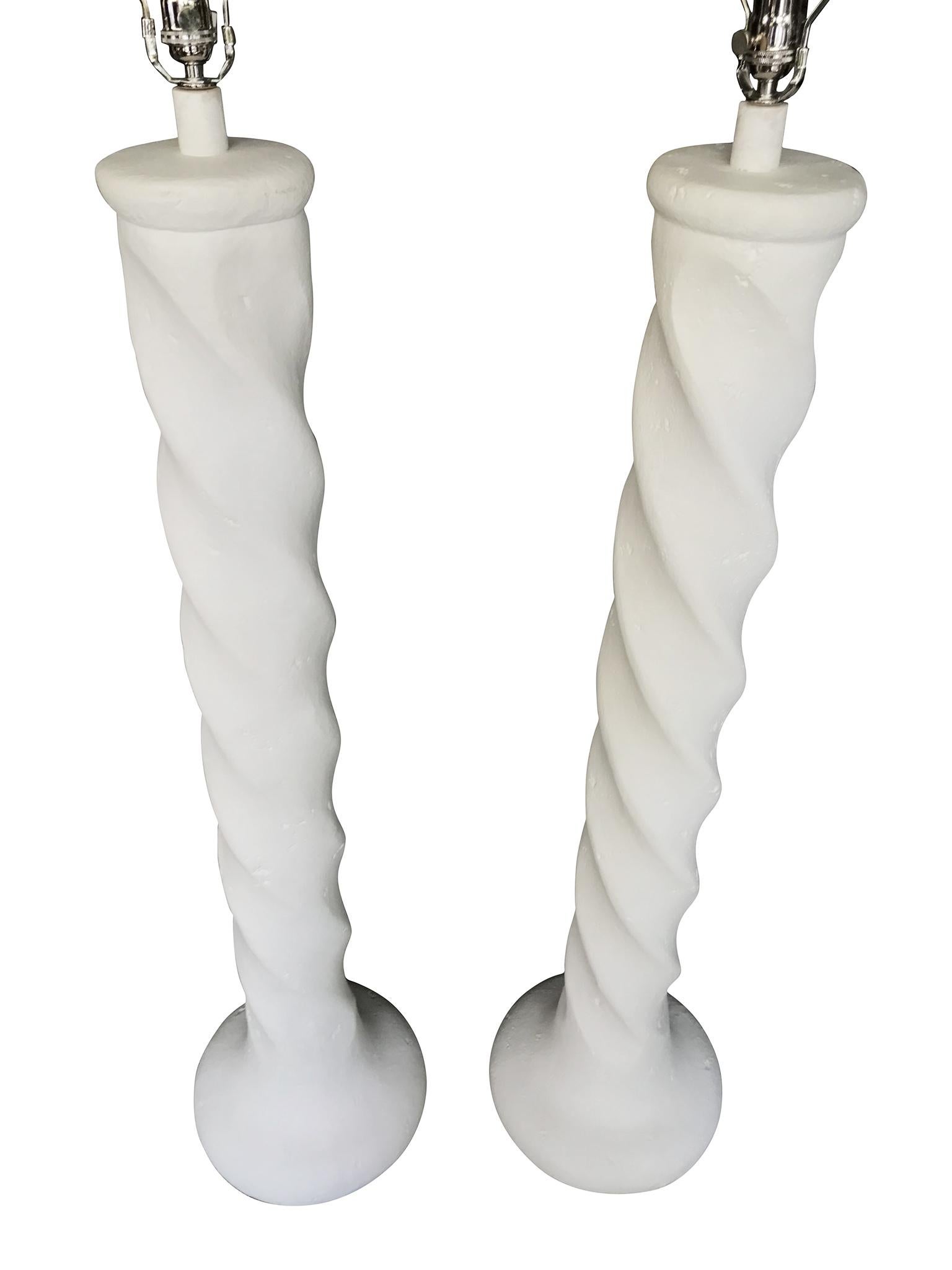 Hollywood Regency Pair of 1970s Michael Taylor Spiral Column Lamps