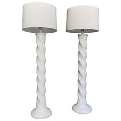 Vintage Pair of 1970s Michael Taylor Spiral Column Lamps