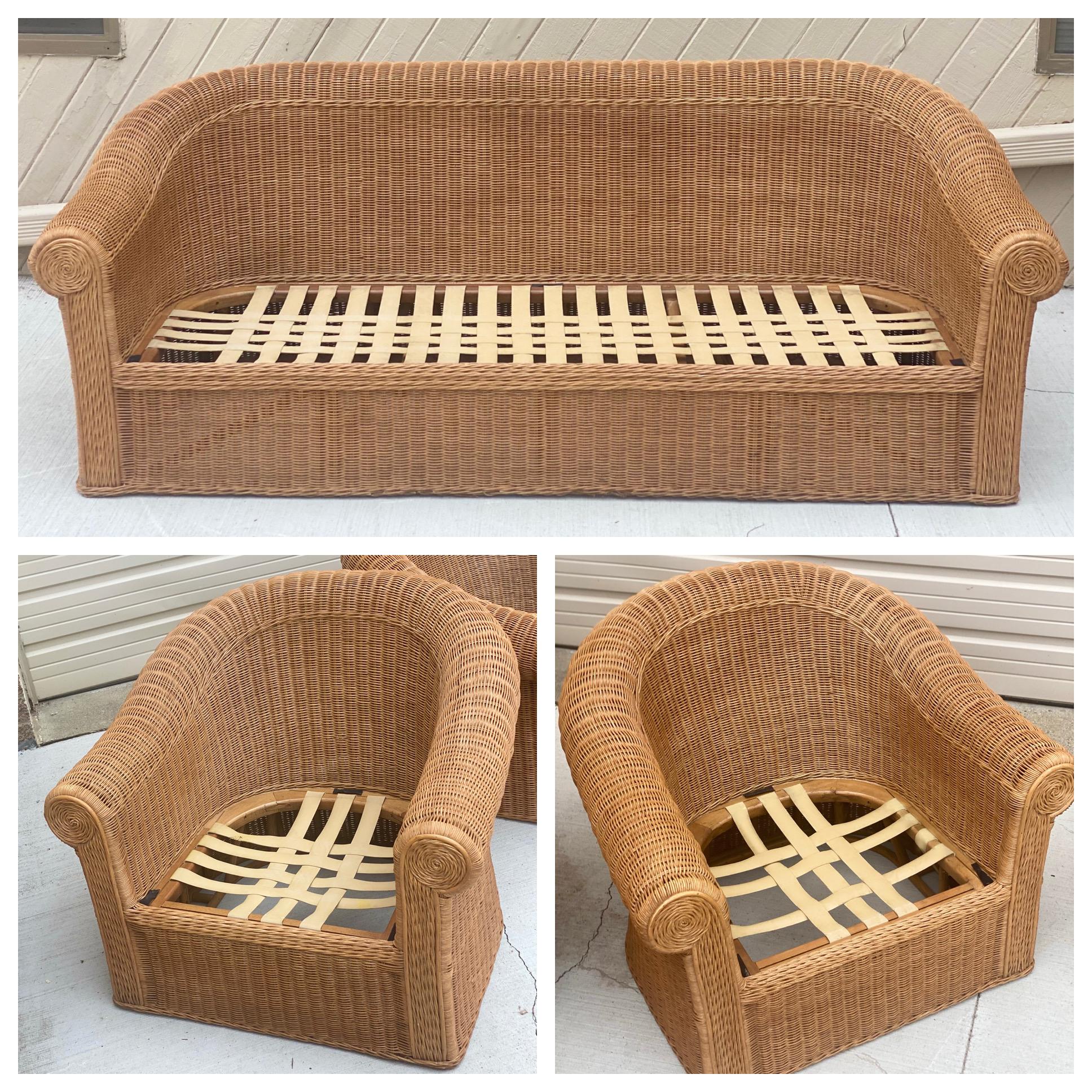 1970s Michael Taylor Style Henry Link Rattan Wicker Living Room Set, 5 Pieces 6