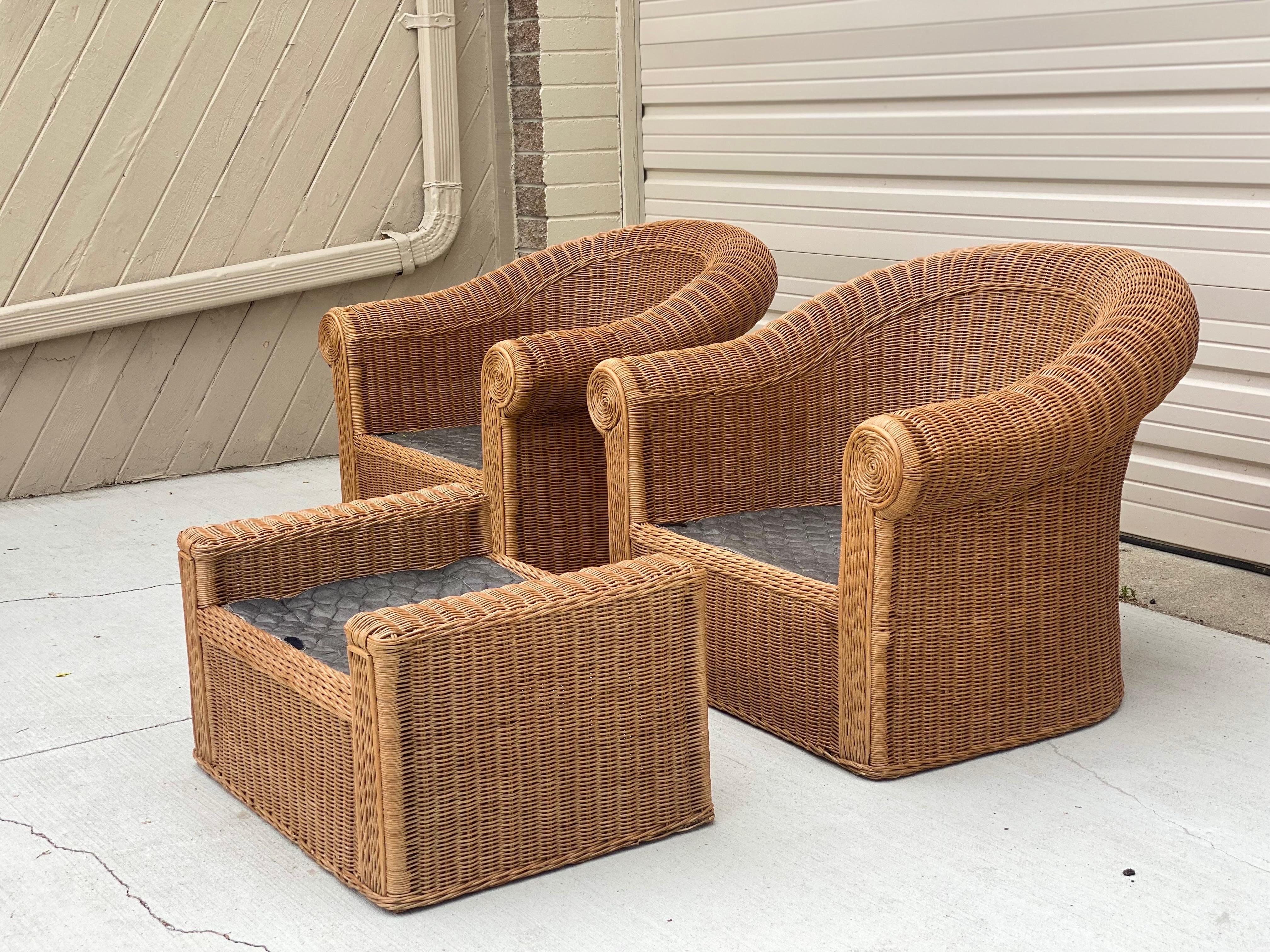 Mid-Century Modern 1970s Michael Taylor Style Henry Link Rattan Wicker Living Room Set, 5 Pieces