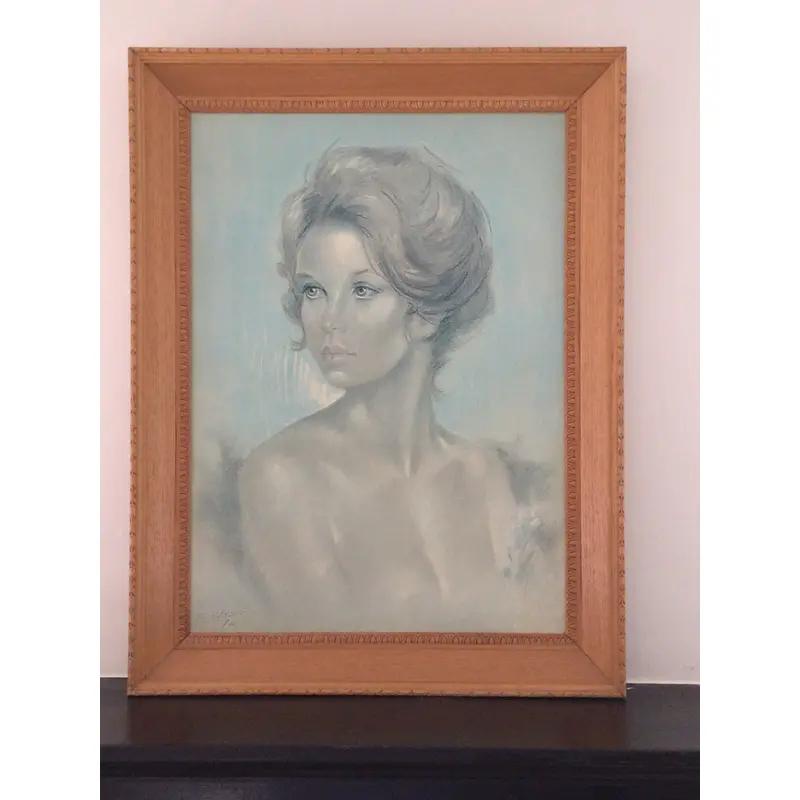 1970s Mid Century ‘74 Reverse Painted Nude Portrait Signed In Good Condition For Sale In W Allenhurst, NJ
