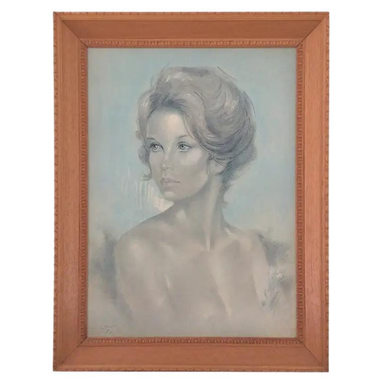 1970s Mid Century ‘74 Reverse Painted Nude Portrait Signed