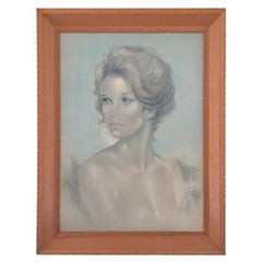 Retro 1970s Mid Century ‘74 Reverse Painted Nude Portrait Signed