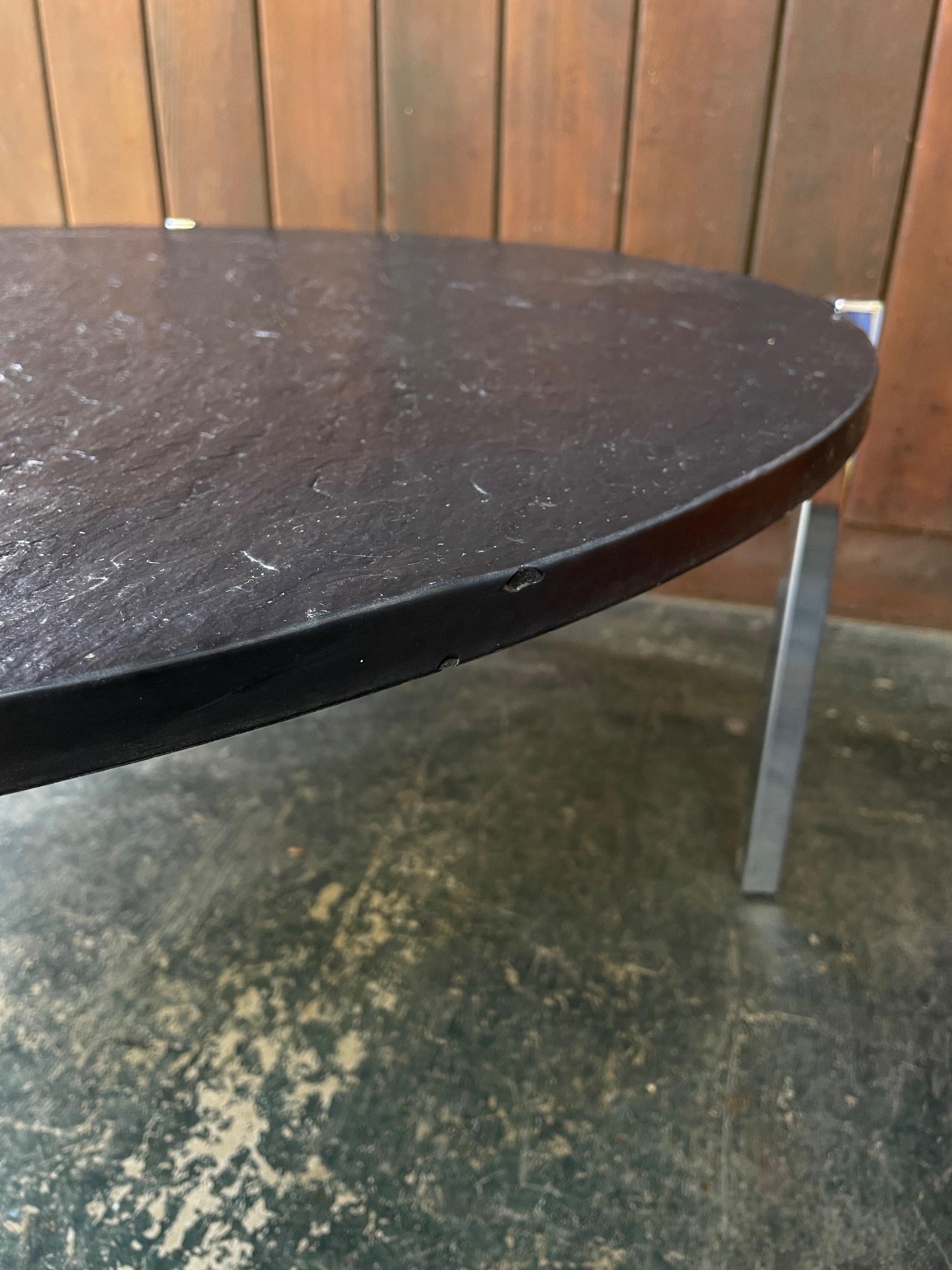 1970s Mid-Century American Design Black Cast Stone + Chrome Coffee Table For Sale 7