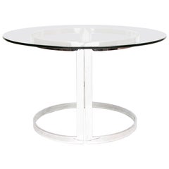 Vintage 1970s Midcentury American Milo Baughman Chrome Steel & Round Glass Dining Table