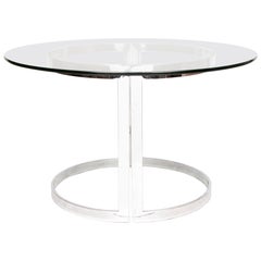 1970s Midcentury American Milo Baughman Chrome Steel & Round Glass Dining Table