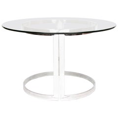 1970s Midcentury American Milo Baughman Chrome Steel & Round Glass Dining Table