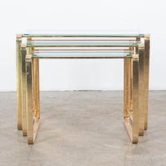 1970s Midcentury Brass and Glass Nesting Coffee Tables, Set of 3