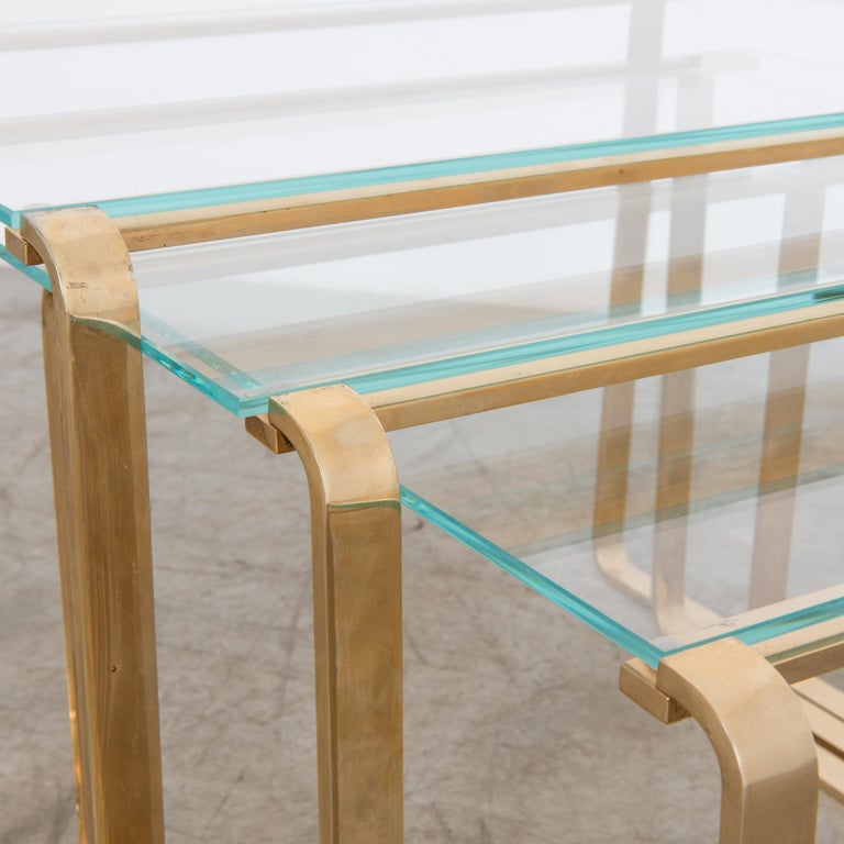 1970s Midcentury Brass and Glass Nesting Coffee Tables, Set of 3 at