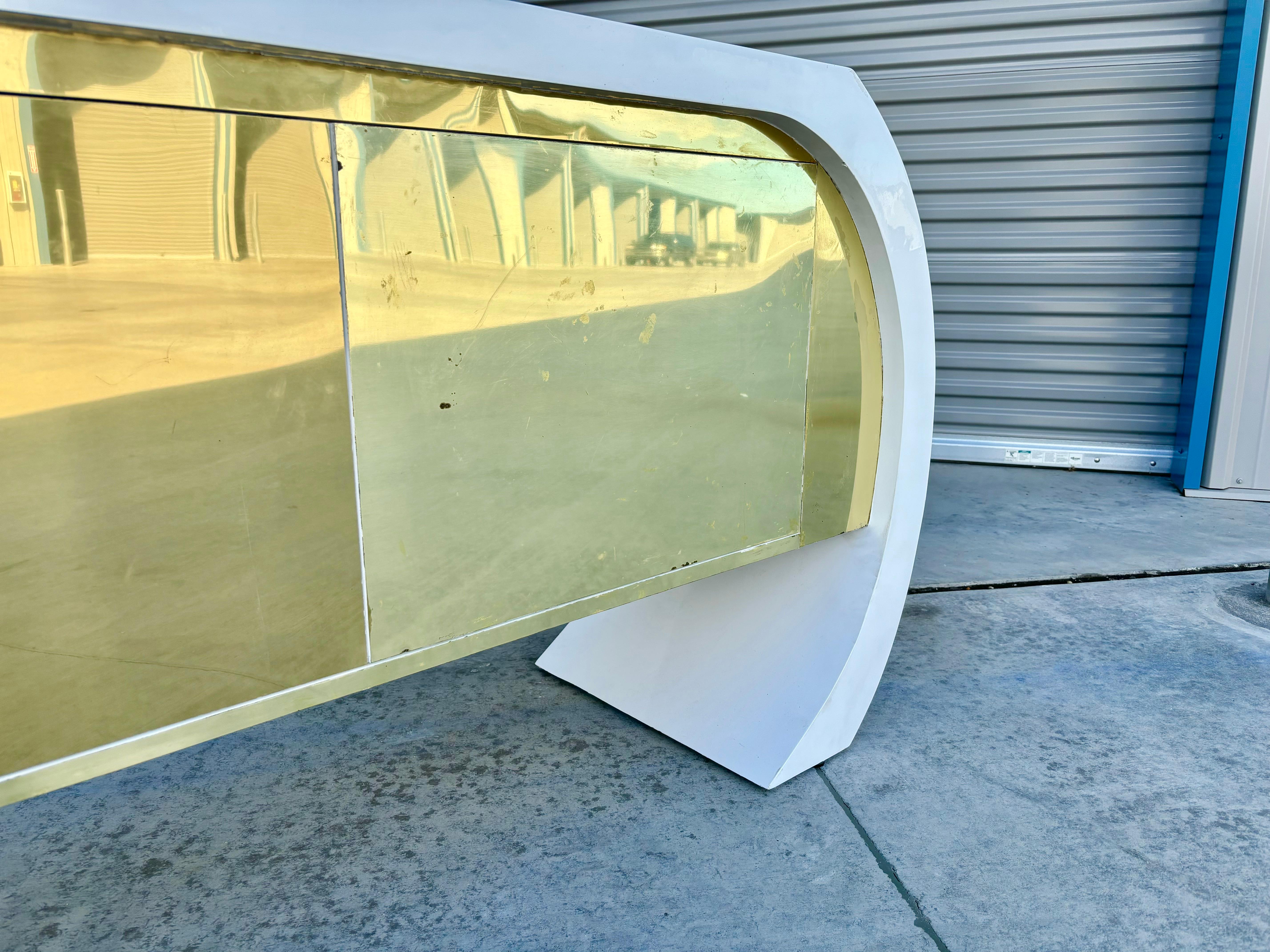 1970s Mid Century Brass and Lacquer Curved Credenza For Sale 5