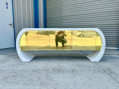 1970s Mid Century Brass and Lacquer Curved Credenza