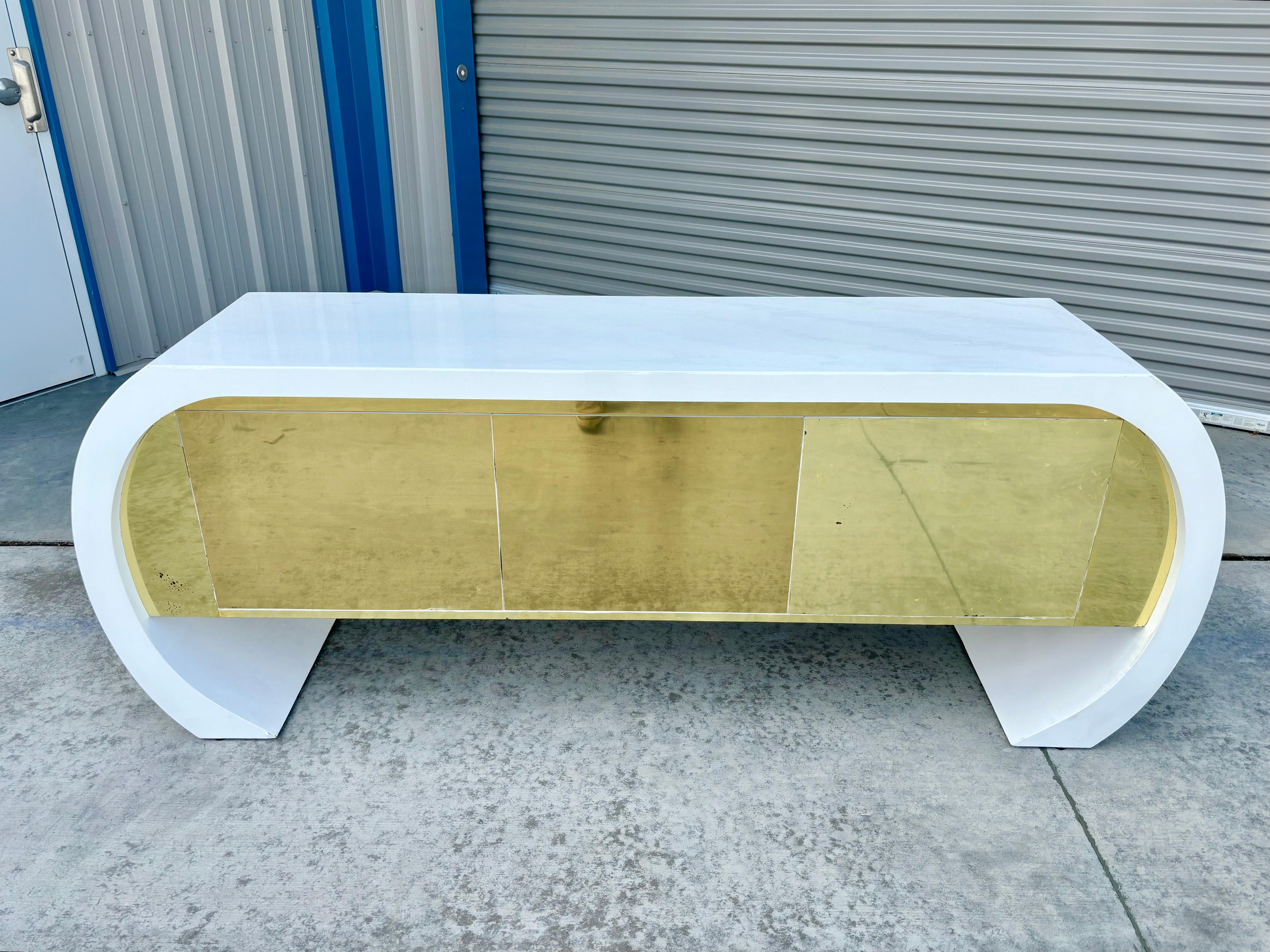 Mid-Century Modern 1970s Mid Century Brass and Lacquer Curved Credenza For Sale