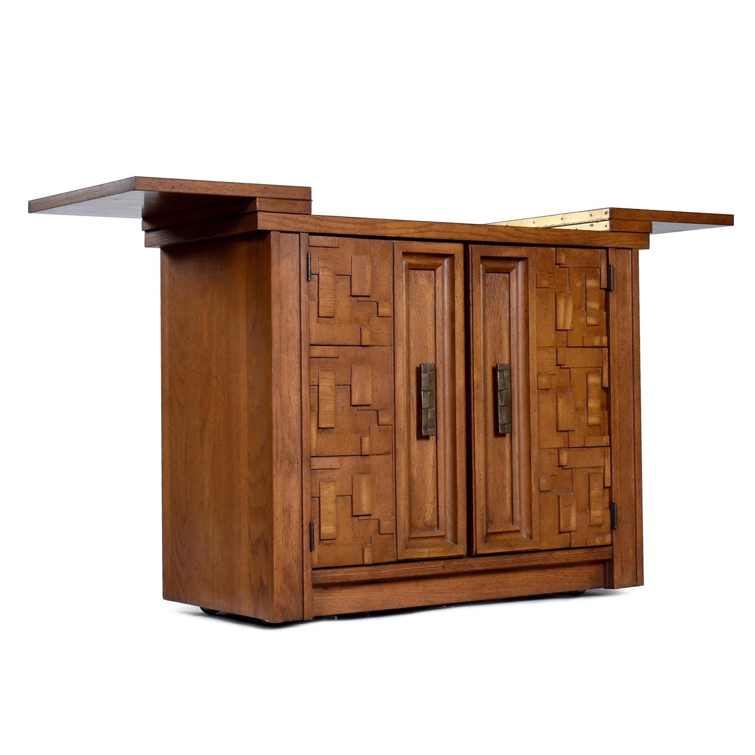 1970s Mid-Century Brutalist Expanding Bar Cart Server on Casters 4