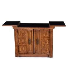 1970s Mid-Century Brutalist Expanding Bar Cart Server on Casters