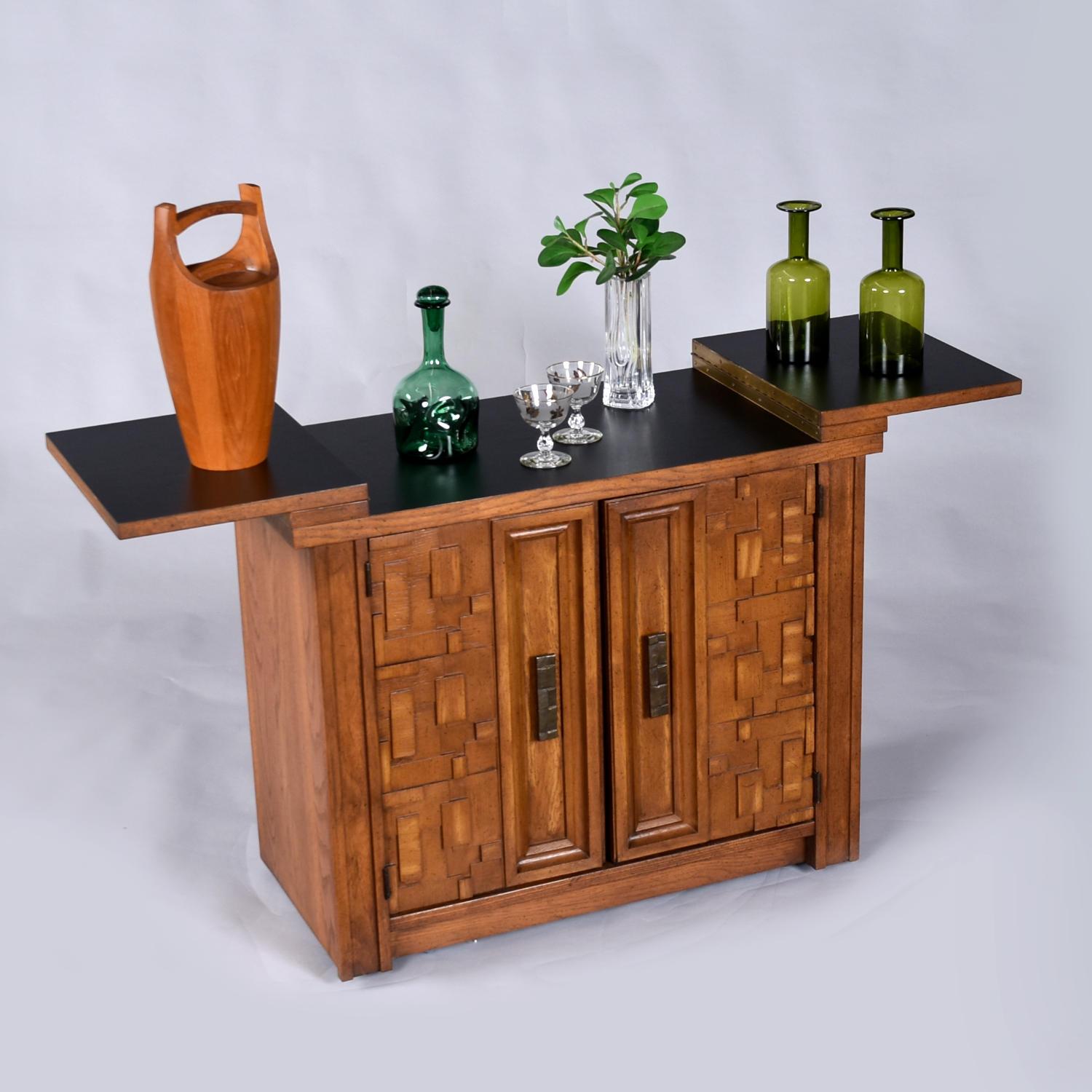 American 1970s Mid-Century Brutalist Expanding Bar Cart Server on Casters
