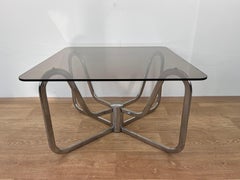 1970s Mid century chrome and smoked Glass Coffee Table