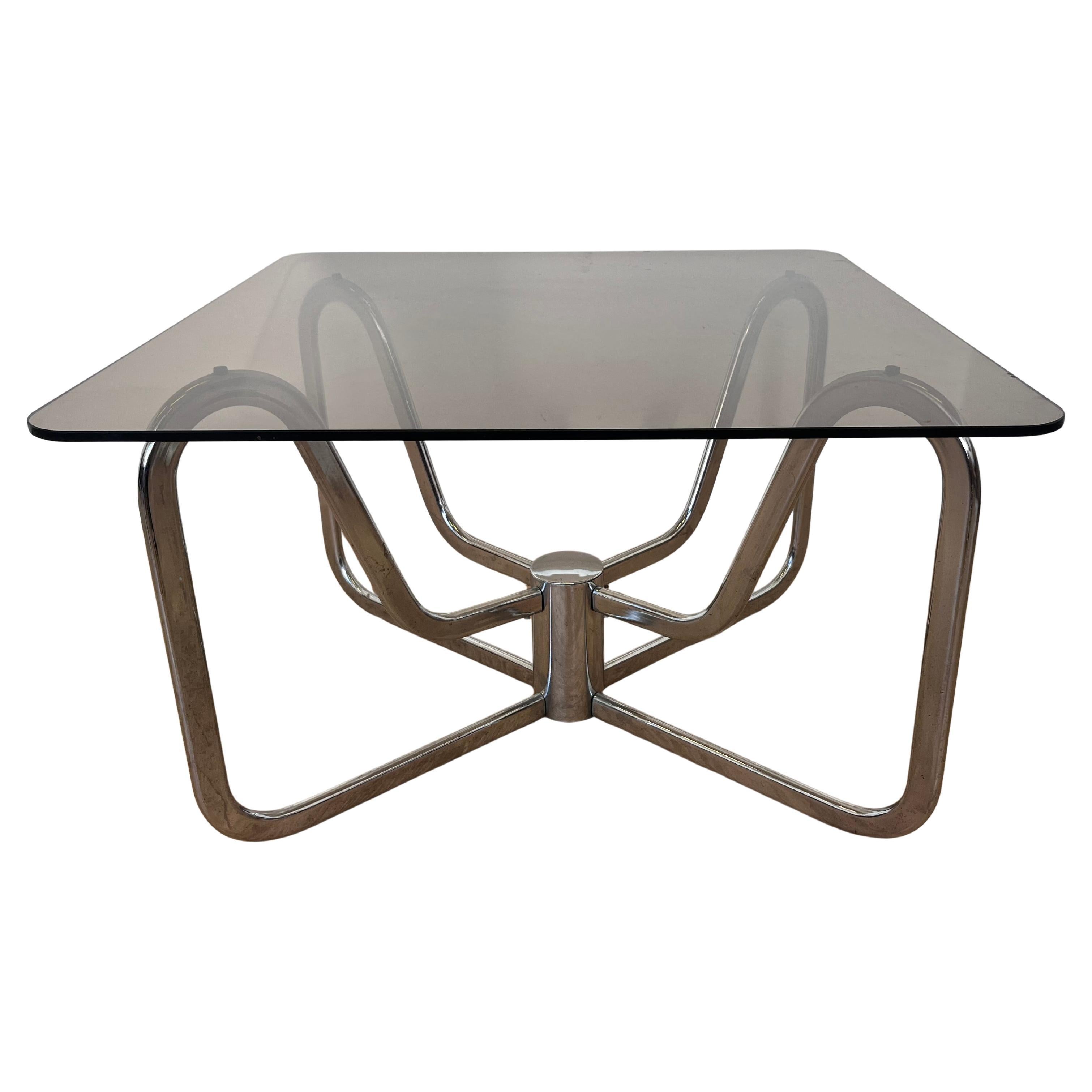 1970er Jahre Mid Jahrhundert Chrom und Rauchglas Couchtisch