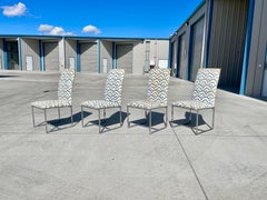 1970s Midcentury Chrome Dining Chairs Styled After Milo Baughman, Set of 4